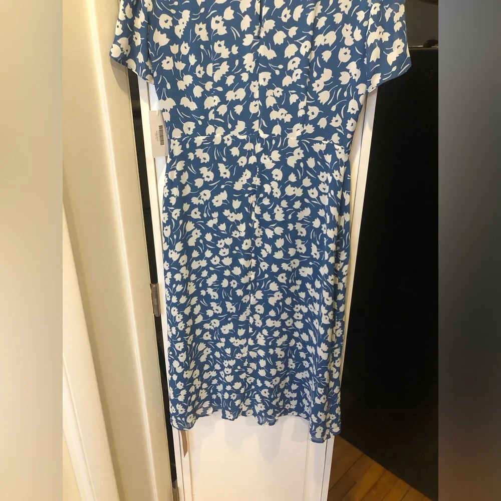 Reformation blue white floral tulip Andre midi Georgette dress size 10 NWT - Picture 7 of 9